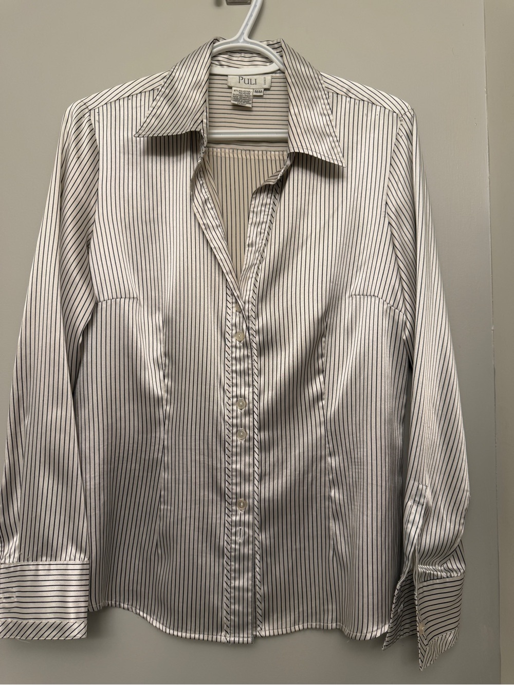 Satin White with Black Pinstripe blouse